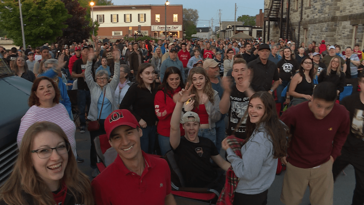 Hundreds of Toronto Raptors fans attend a Jurassic Park outdoor viewing party in Almonte Ont., the hometown of basketball inventor Dr. James Naismith.