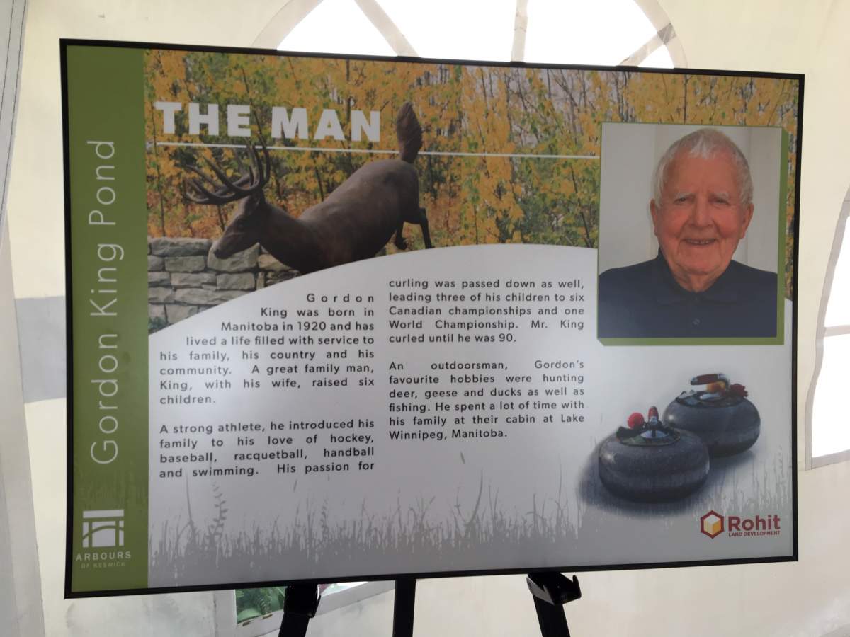There are plaques around the pond outlining who Gordon King is and his contributions to the community.