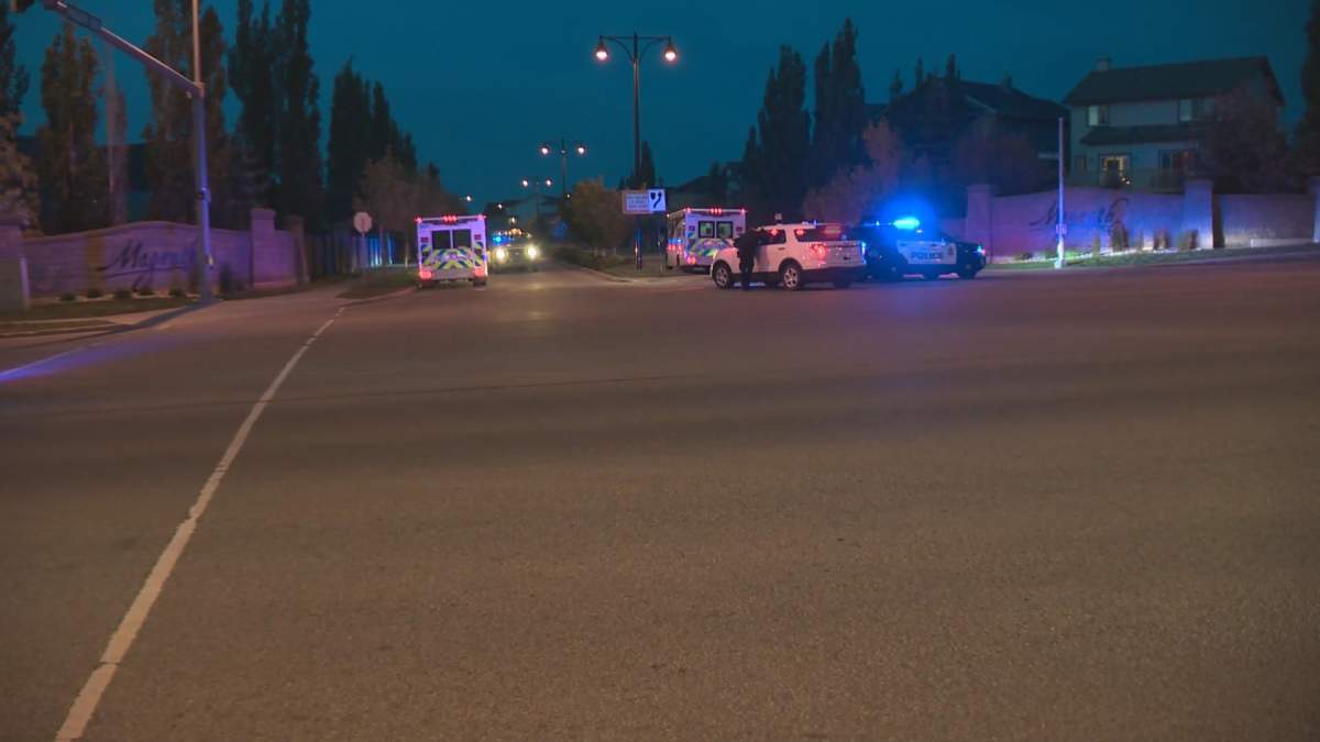 A section of Magrath Boulevard just east of Rabbit Hill Road was blocked off by Edmonton police on Sunday night.