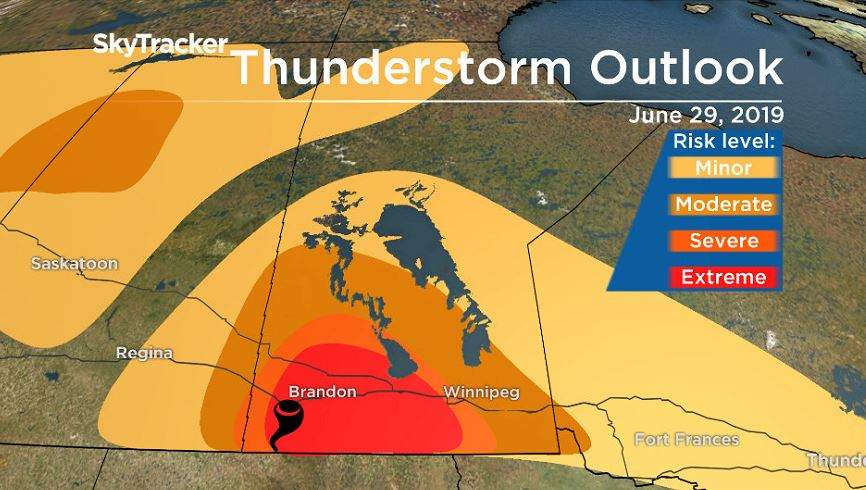 Thunderstorm outlook from Environment and Climate Change Canada for June 29, 2019.