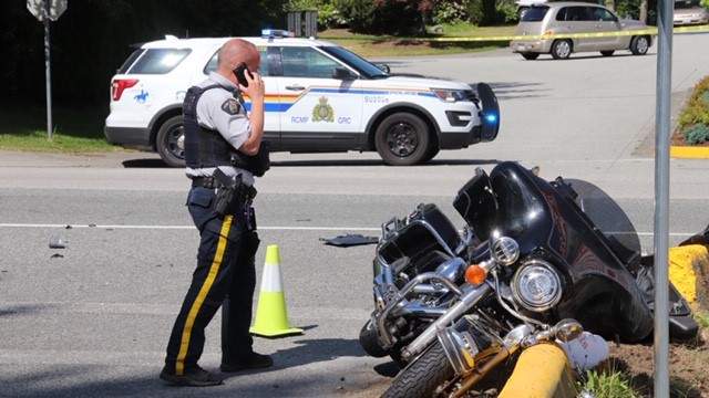 Two people are in hospital following a serious motorcycle crash in Surrey Monday morning. 