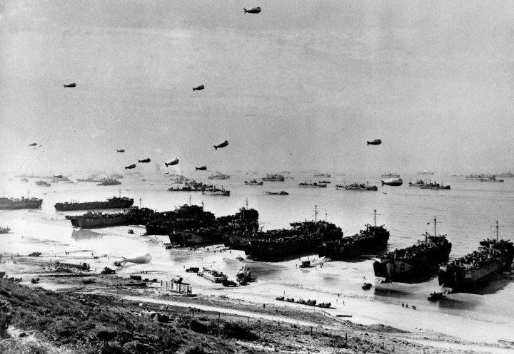 This photo shows the scene along a section of Omaha Beach in June 1944 during Operation Overlord.