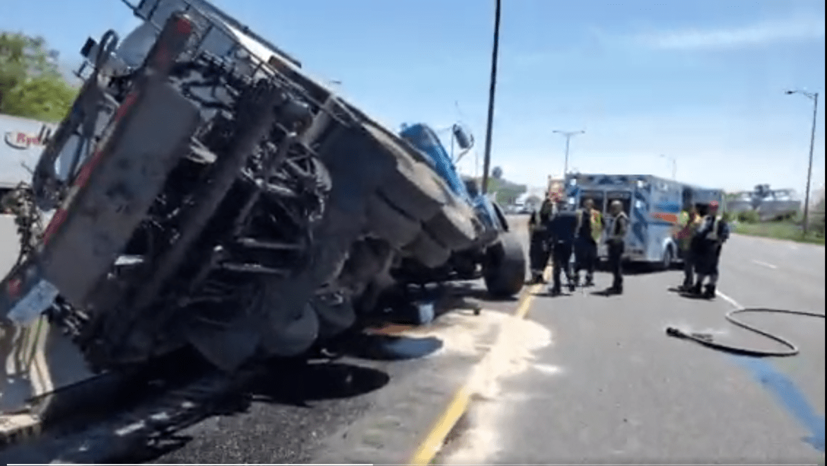 A truck collided with a cement barrier on the QEW near Burlington on Friday afternoon.