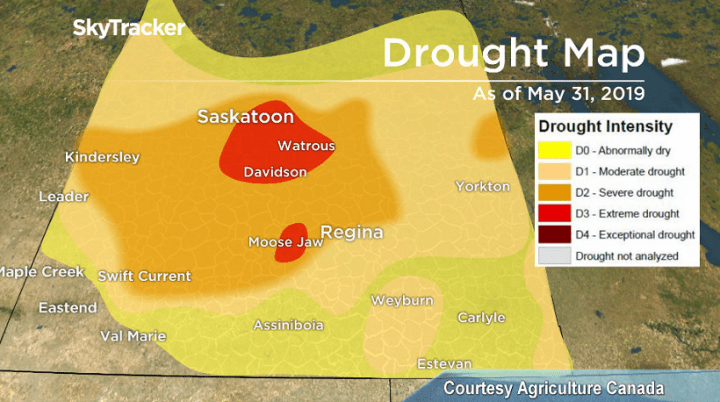 Drought conditions in Saskatchewan as of May 31, 2019.