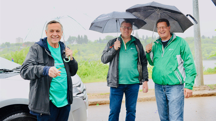 Scott Moe (centre) took part in his first Pride parade in Saskatoon on June 22, 2019.