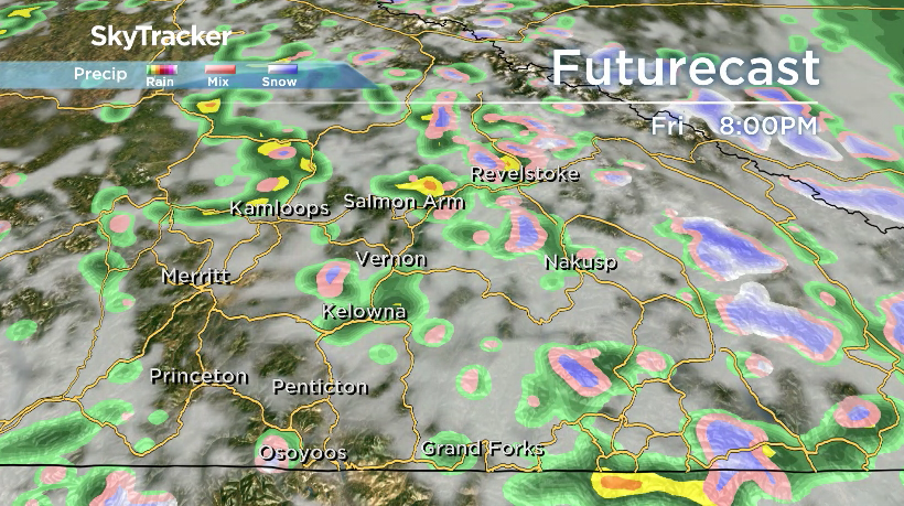 Showers continue into the evening hours in parts of the Okanagan on Friday.