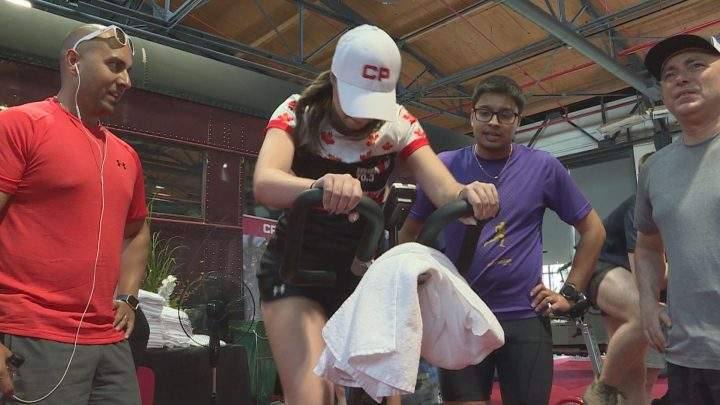 People turned out to the Canadian Pacific Headquarters in Calgary on Sunday for the third annual Spin for a Veteran.