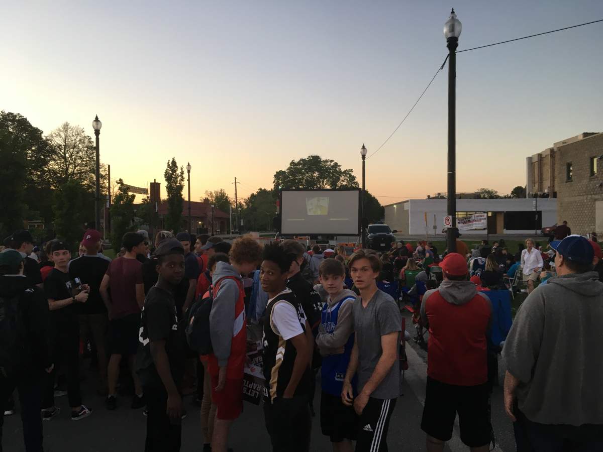 Basketball fans in St. Thomas gather for an outdoor viewing party of Game 4 of the NBA Finals.