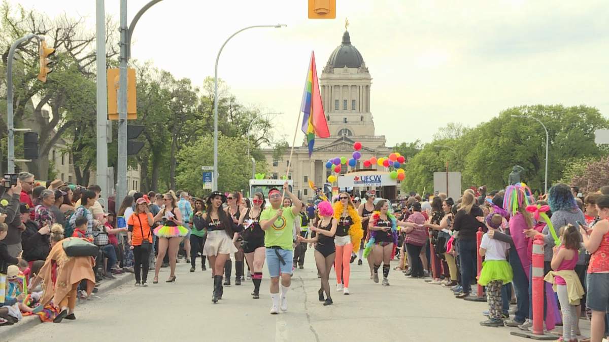 Winnipeg's Pride parade will travel down Memorial Boulevard, right onto Portage Avenue, through the intersection of Portage and Main, and down William Stephenson Way to Blue Cross Park.