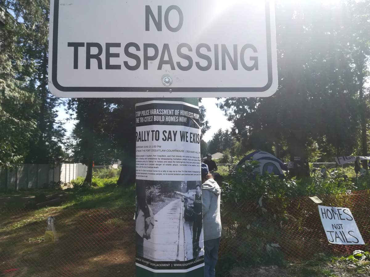 A tent city erected on Coquitlam-owned land next to the 3030 Gordon Project homeless shelter in Port Coquitlam Thursday, June 13, 2019. The camp was broken up shortly after it was erected after RCMP descended on the scene.