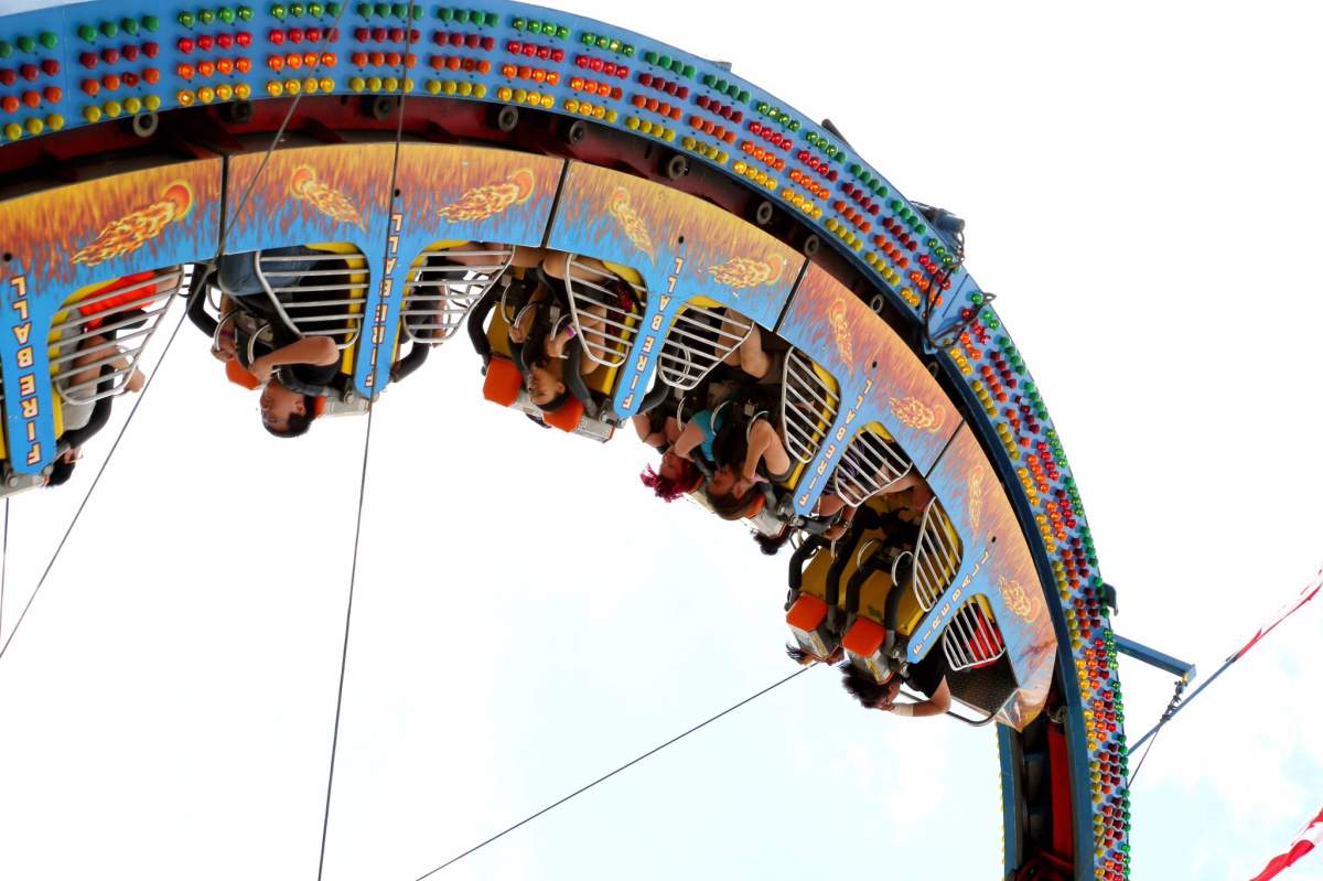 An upside-down ride at the Red River Ex.