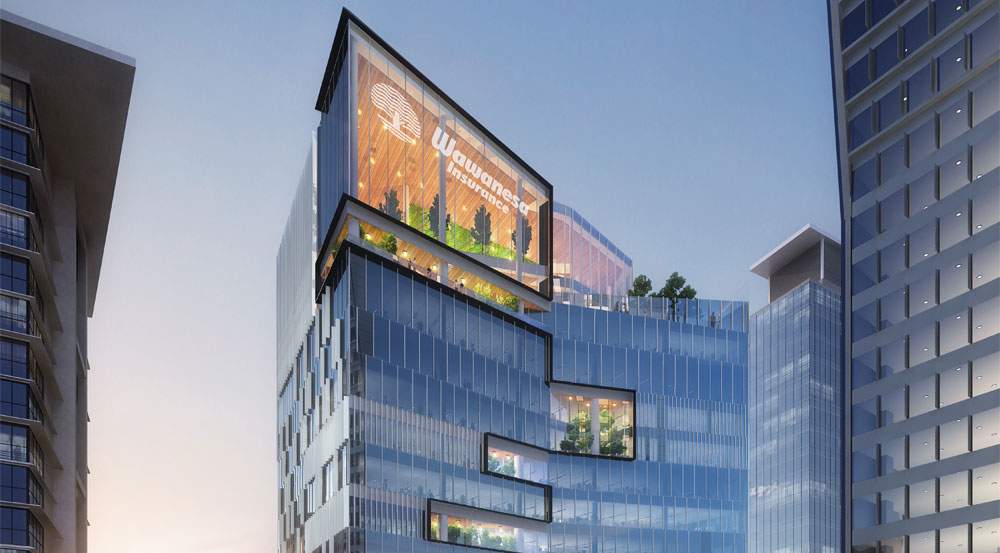 A rendering of the new Wawanesa building at True North Square.