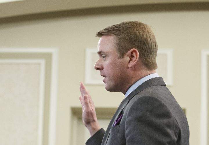 Tyler Shandro, Minister of Health is sworn into office, in Edmonton on Tuesday April 30, 2019. 
