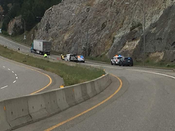 Police have blocked off part of Highway 97C as they investigate a collision along the highly travelled route.