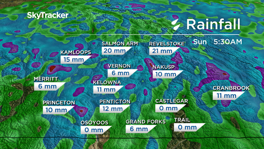 0 to 20 millimetres of rain is possible over the weekend in the Okanagan and Shuswap.