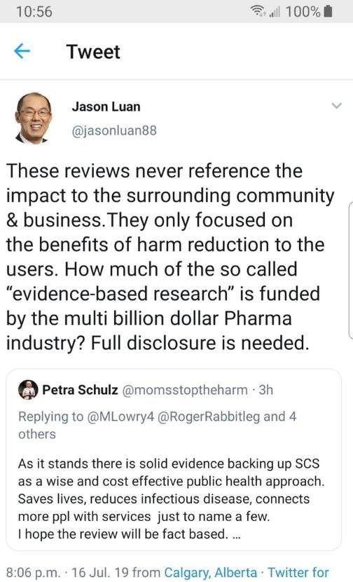 Tweet sent by Alberta MLA Jason Luan on July 16, 2019.