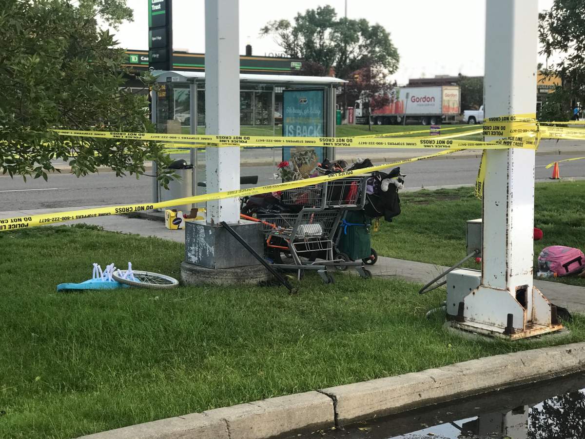 Calgary police investigate an assault in a parking lot in Whitehorn on July 18, 2019.