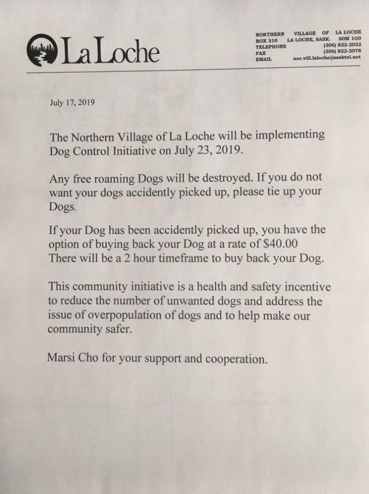 Letter posted on the Facebook page of Northern Village of La Loche on July 17, 2019.