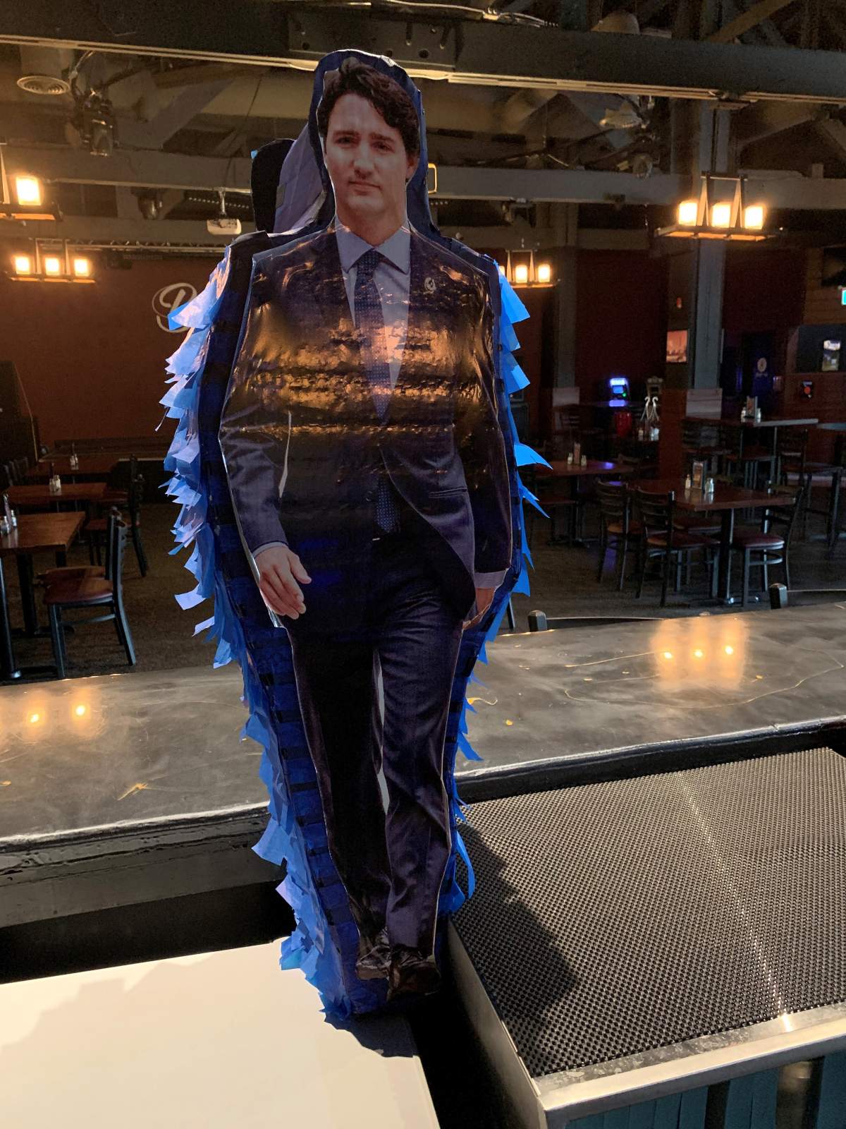 The co-owner of a bar in Red Deer, Alta. doesn’t regret hanging a large pinata of Prime Minister Justin Trudeau, shown in a handout photo, in his establishment on the Canada Day weekend.