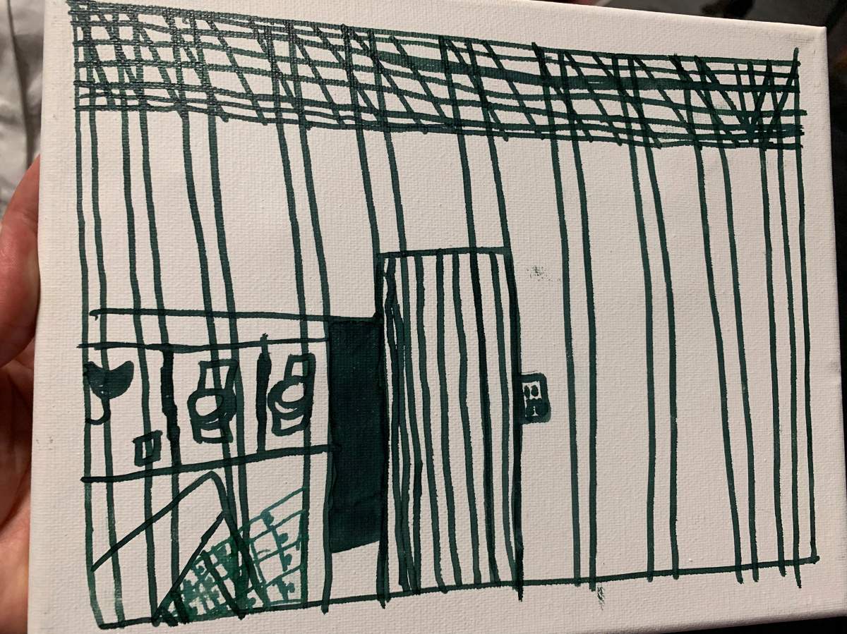 This undated photo provided by the American Academy of Pediatrics on Friday, July 5, 2019 shows a drawing by a migrant child at the Catholic Charities Humanitarian Respite Center in McAllen, Texas. The release of the pictures follows a government watchdog report warning about overcrowded South Texas facilities holding migrant families. (American Academy of Pediatrics via AP)