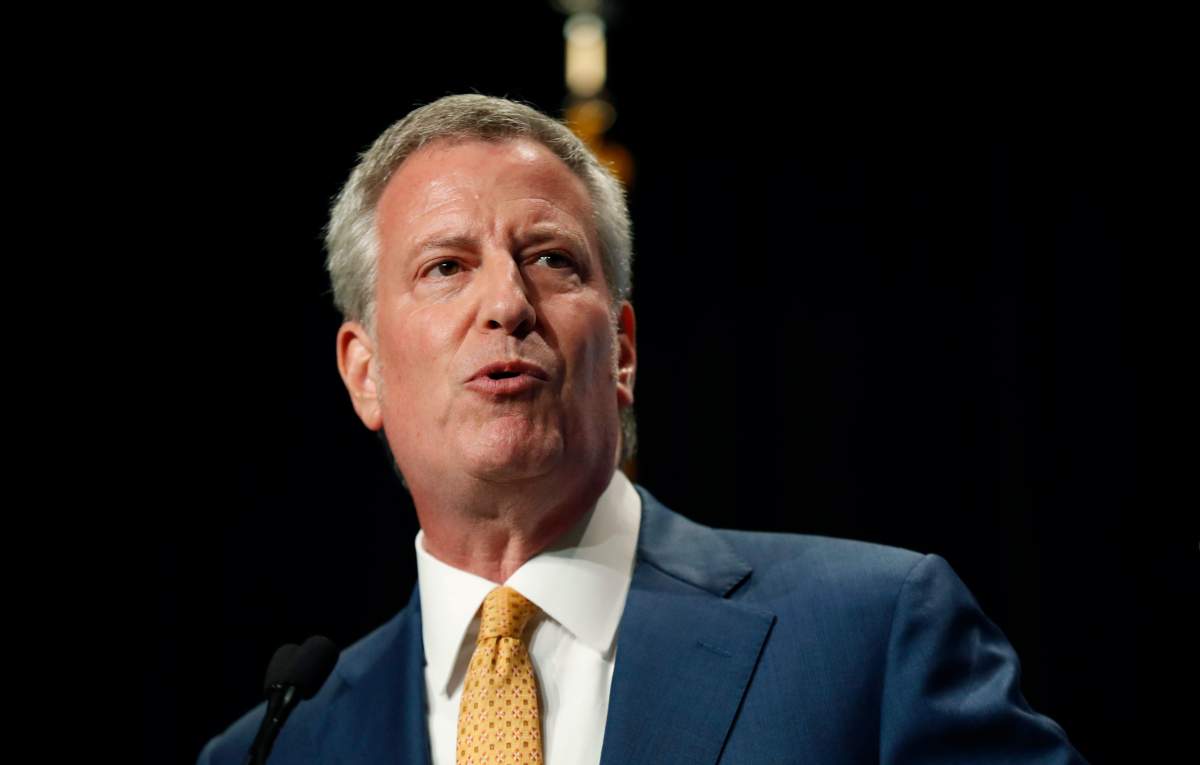 Democratic presidential candidate Bill de Blasio speaks during the Iowa Democratic Party's Hall of Fame Celebration, Sunday, June 9, 2019, in Cedar Rapids, Iowa. 