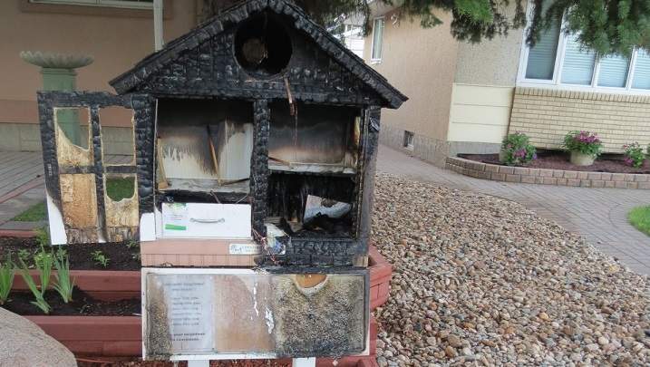 The Little Free Library in Regina’s Normanview neighbourhood was set on fire on Canada Day.