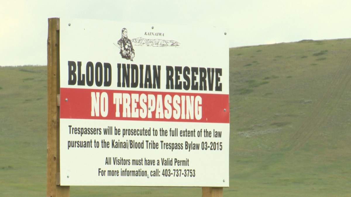 No trespassing sign entering the Blood reserve. 