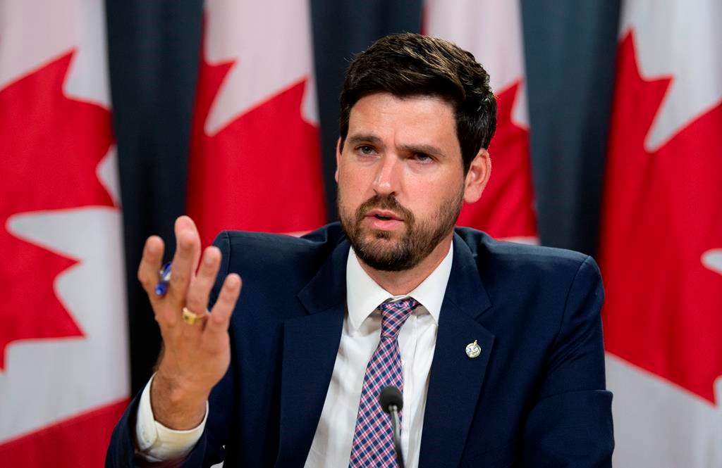 Parliamentary Secretary to the Minister of Environment and Climate Change Sean Fraser speaks during a news conference in Ottawa, Tuesday, July 9, 2019. Sean Fraser says it's premature for the Liberal government to say how a promised new clean fuel standard will affect gasoline prices, as consultations on how the policy will be implemented are still underway.  THE CANADIAN PRESS/Adrian Wyld.
