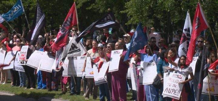 AUPE union workers and allies rallied at Foothills Medical Centre on Wednesday in protest of Bill 9.