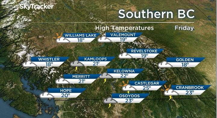 The weather forecast for the southern half of B.C., for Friday, July 5, 2019.