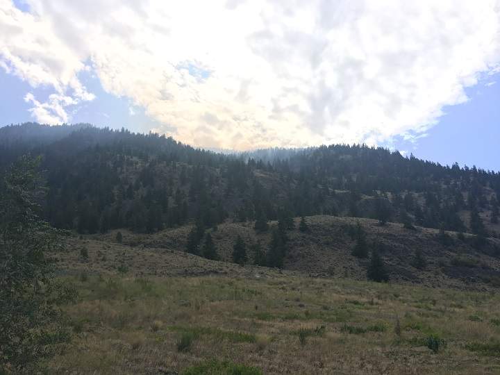 Smoke rises from the wildfire burning near Highway 3 in B.C.\’s Southern Interior.