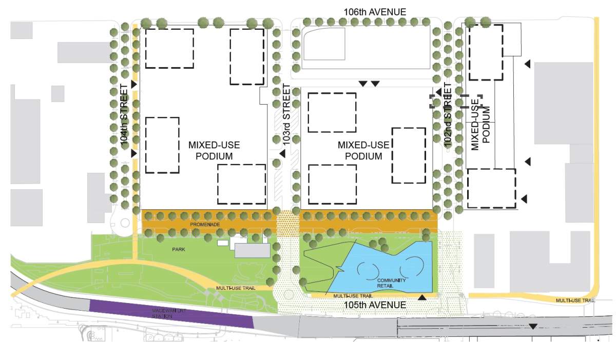 A conceptual drawing for the nine towers north of Rogers Place as part of Ice District Phase 2 in downtown Edmonton.