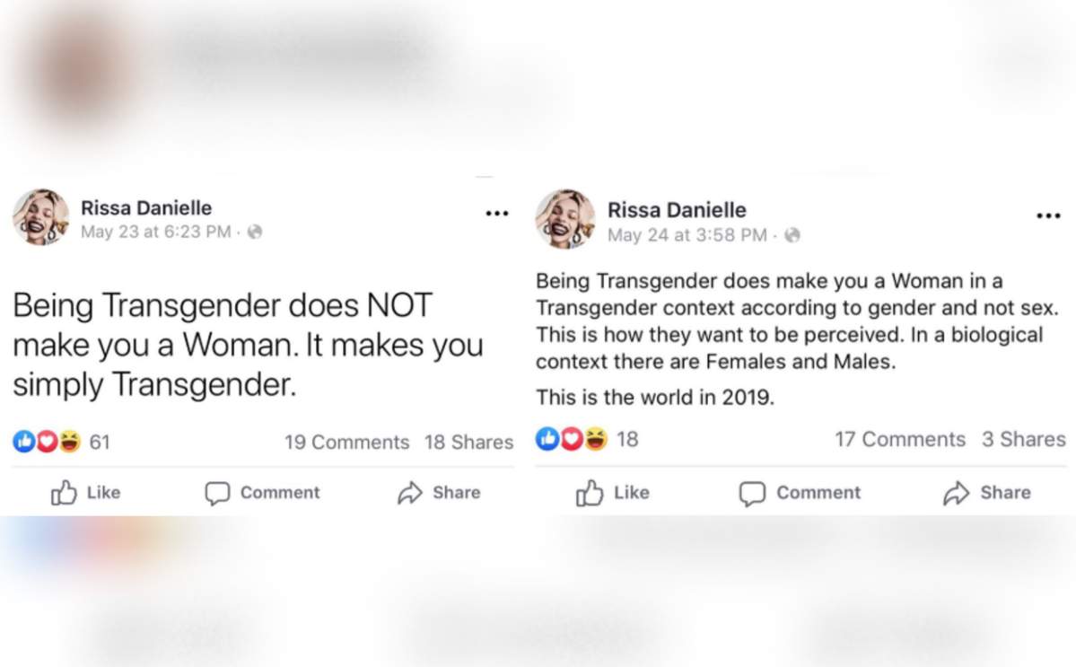 Carissa Pinkston made transphobic comments on her public Facebook page in May.