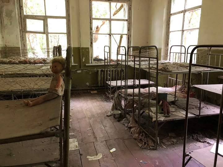 An abandoned building in the Chernobyl area
