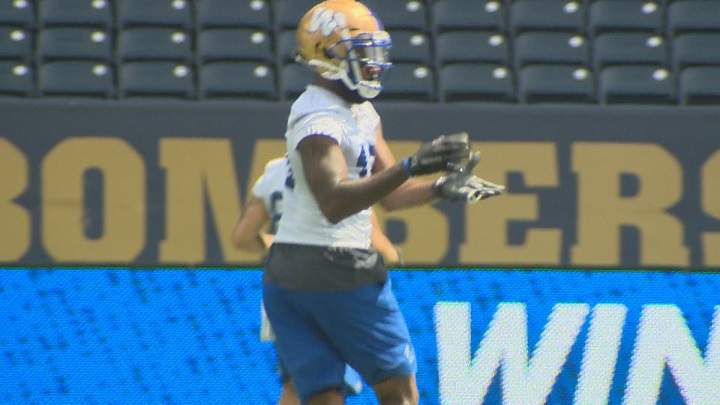 Winnipeg Blue Bombers receiver Chris Matthews makes a catch during practice.