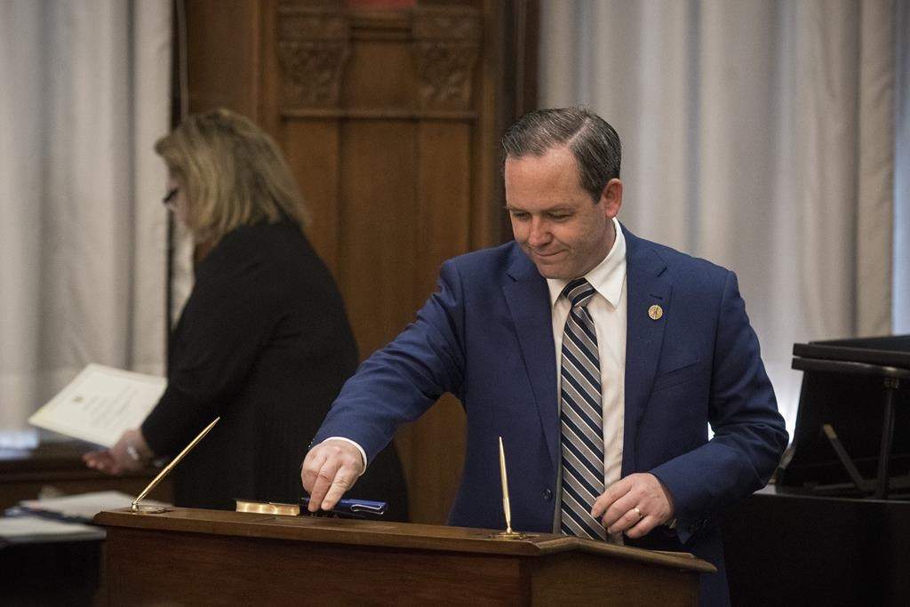 Doug Downey is sworn into his new role as Ontario's Attorney General at Queen's Park in Toronto on Thursday, June 20, 2019. Attorneys general from Alberta and Ontario say they will discuss the timeline of the different legal challenges launched against the federal carbon tax when they meet in Saskatoon today.