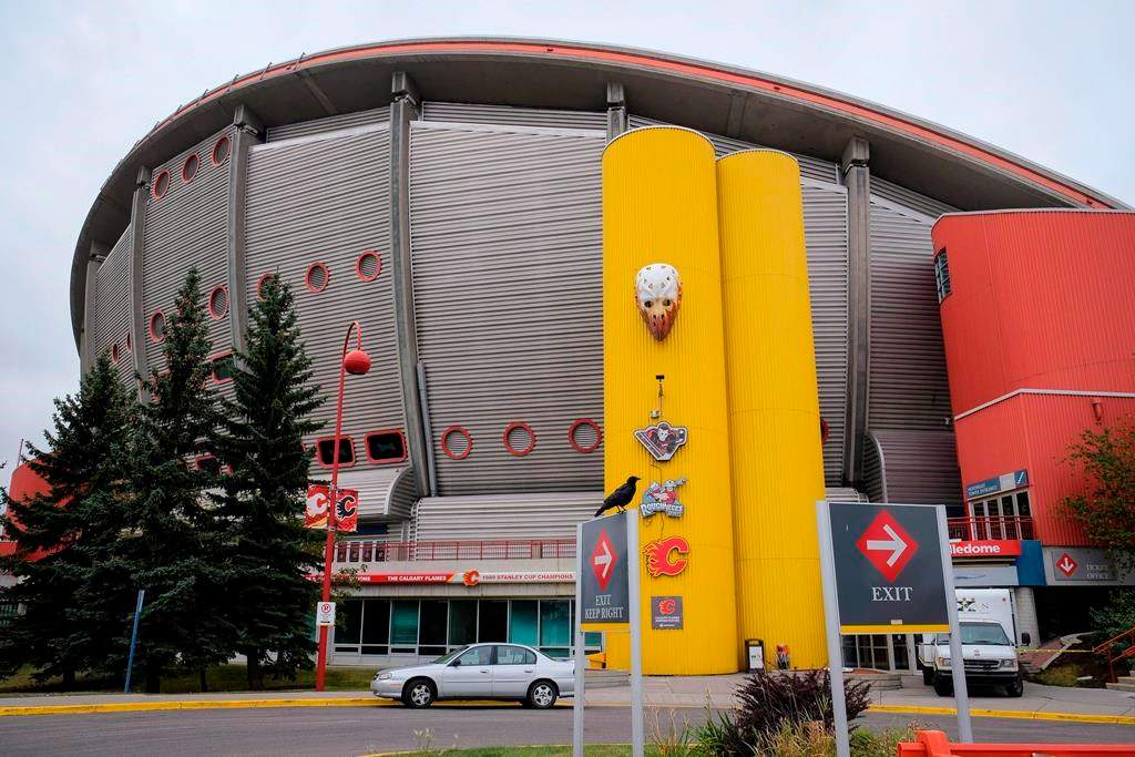 The Saddledome in Calgary, Alta., Friday, Sept. 15, 2017. An NHL arena to replace the 35-year-old Saddledome in Calgary is back on the radar as city council discussed an event centre behind closed doors Monday. The project has been a fractious one with the city and the Flames previously unable to agree on who should pay how much. THE CANADIAN PRESS/Jeff McIntosh.