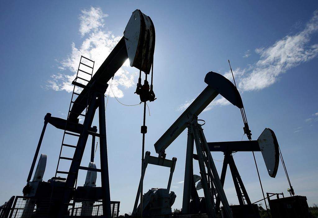 Pumpjacks are shown pumping crude oil near Halkirk, Alta., on June 20, 2007.
