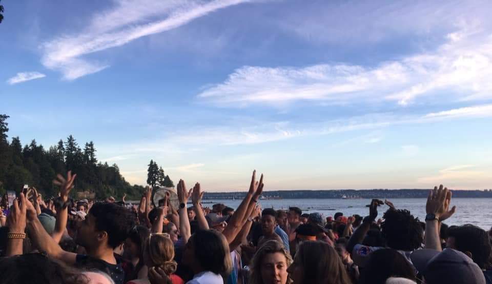 Drummers gather at Third Beach for the weekly 'Brahms Tahms' drum circle in Vancouver. 