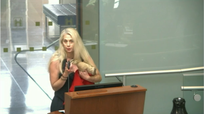 Lorraine Appleyard appeared before Hamilton politicians on Tuesday morning, seeking clemency for her two pet ducks.