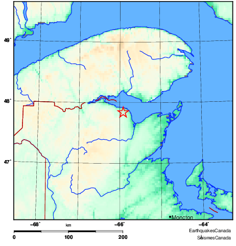The earthquake hit the Petit Rocher area Monday morning. 