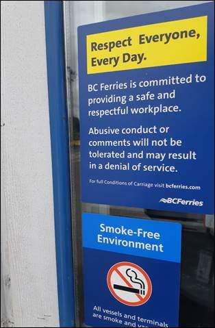 An example of messaging being installed by BC Ferries at terminals advising customers of a zero-tolerance policy against worker abuse.