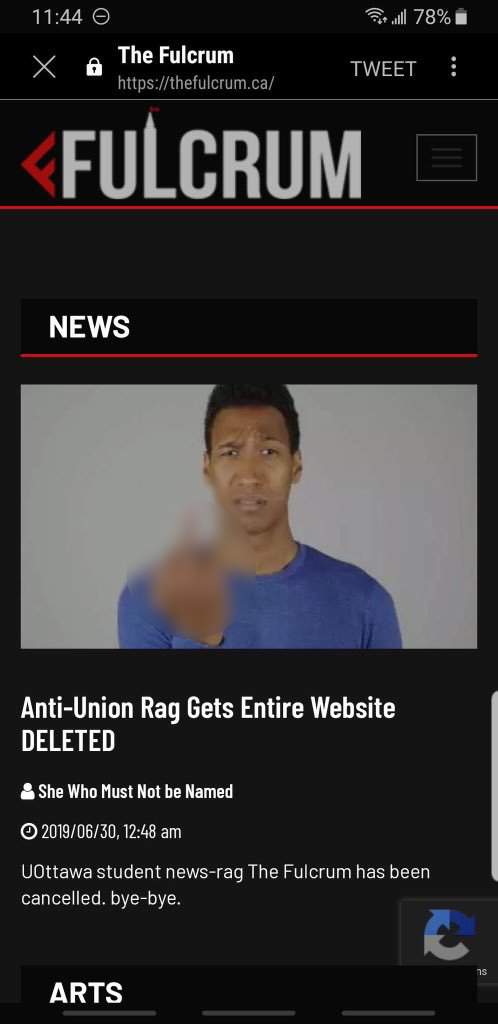 A screenshot shows the front page of the site after the hack.
