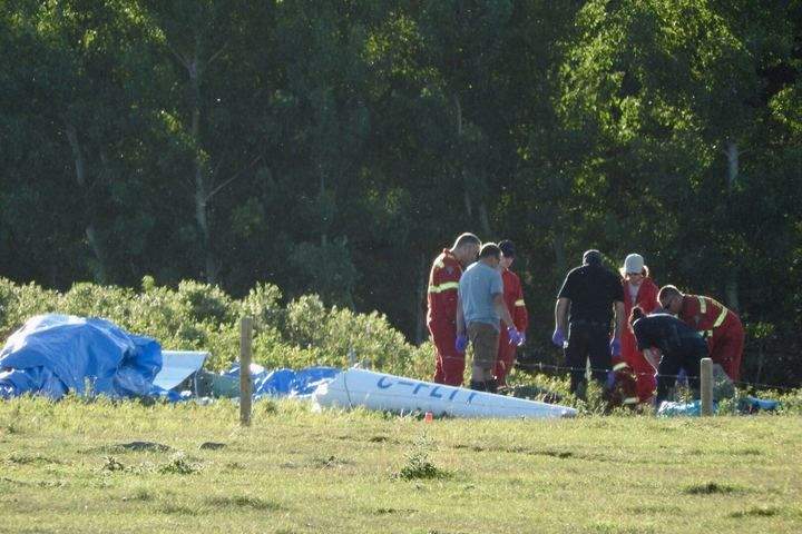Emergency crews at the scene of a deadly glider crash in southern Alberta on Friday, July 26, 2019.