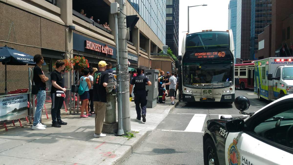 Hamilton police say a suspect was arrested after a GO bus driver was hurt in downtown.