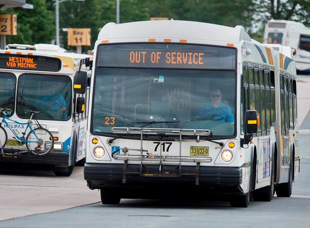A Halifax Transit bus arrives at a terminal in Dartmouth, N.S. on Wednesday, July 17, 2019.