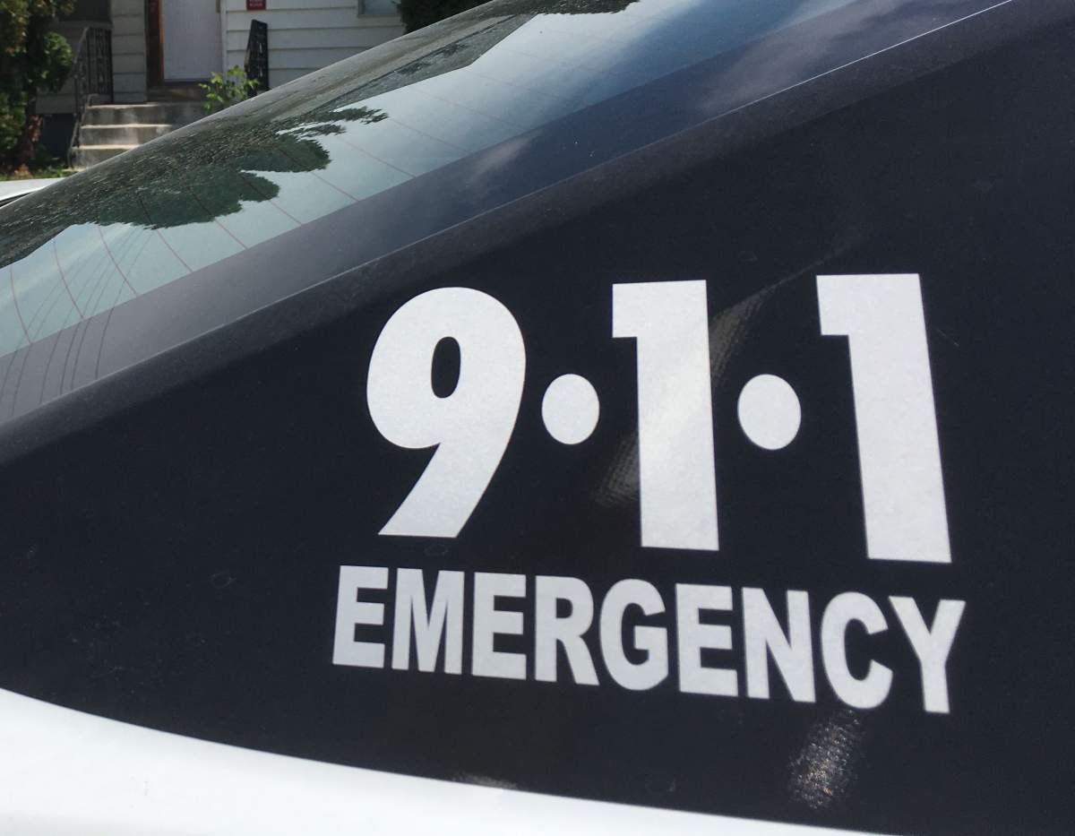 Back window of police cruiser