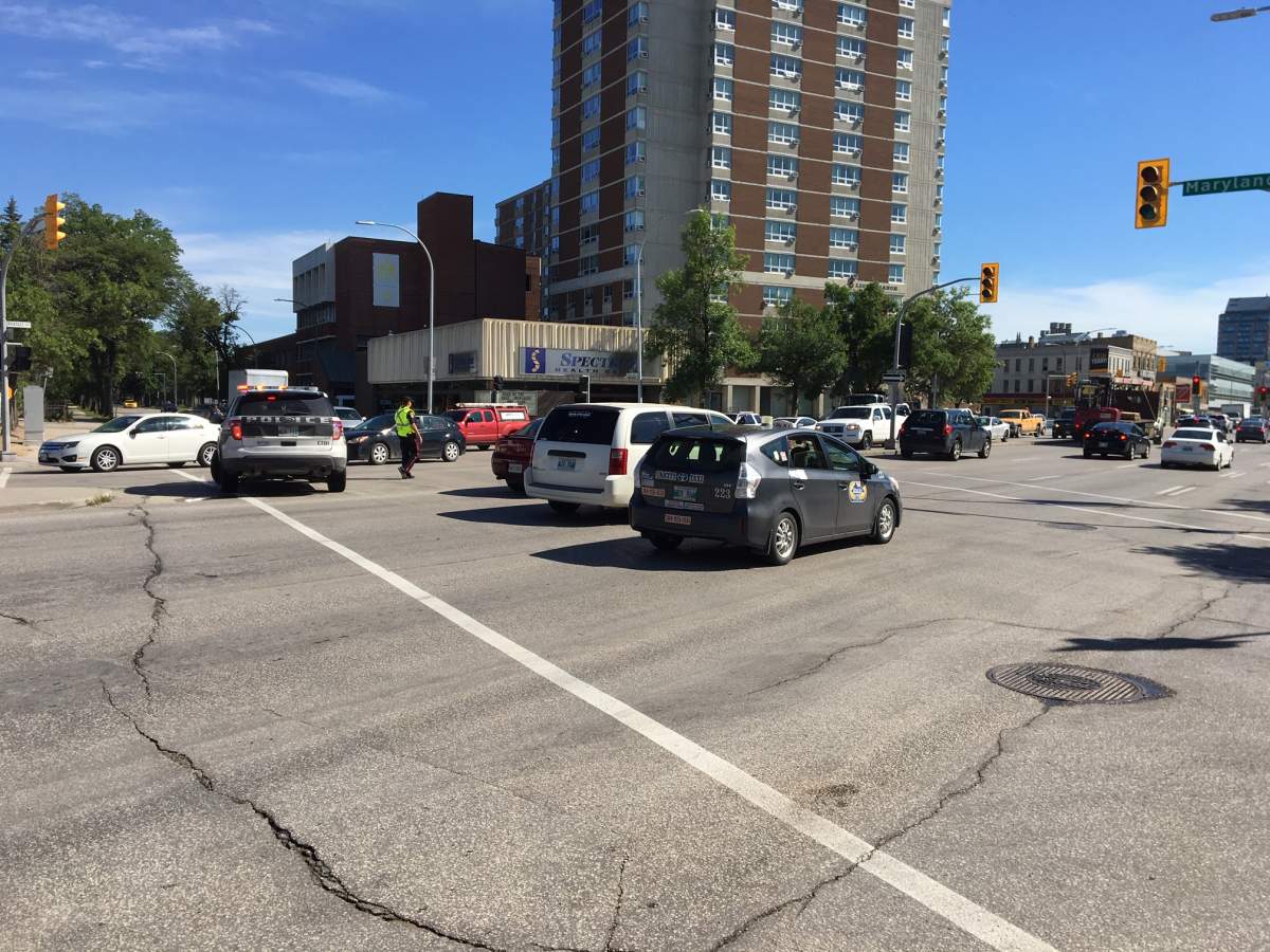 Lights flashing red at Portage & Maryland.