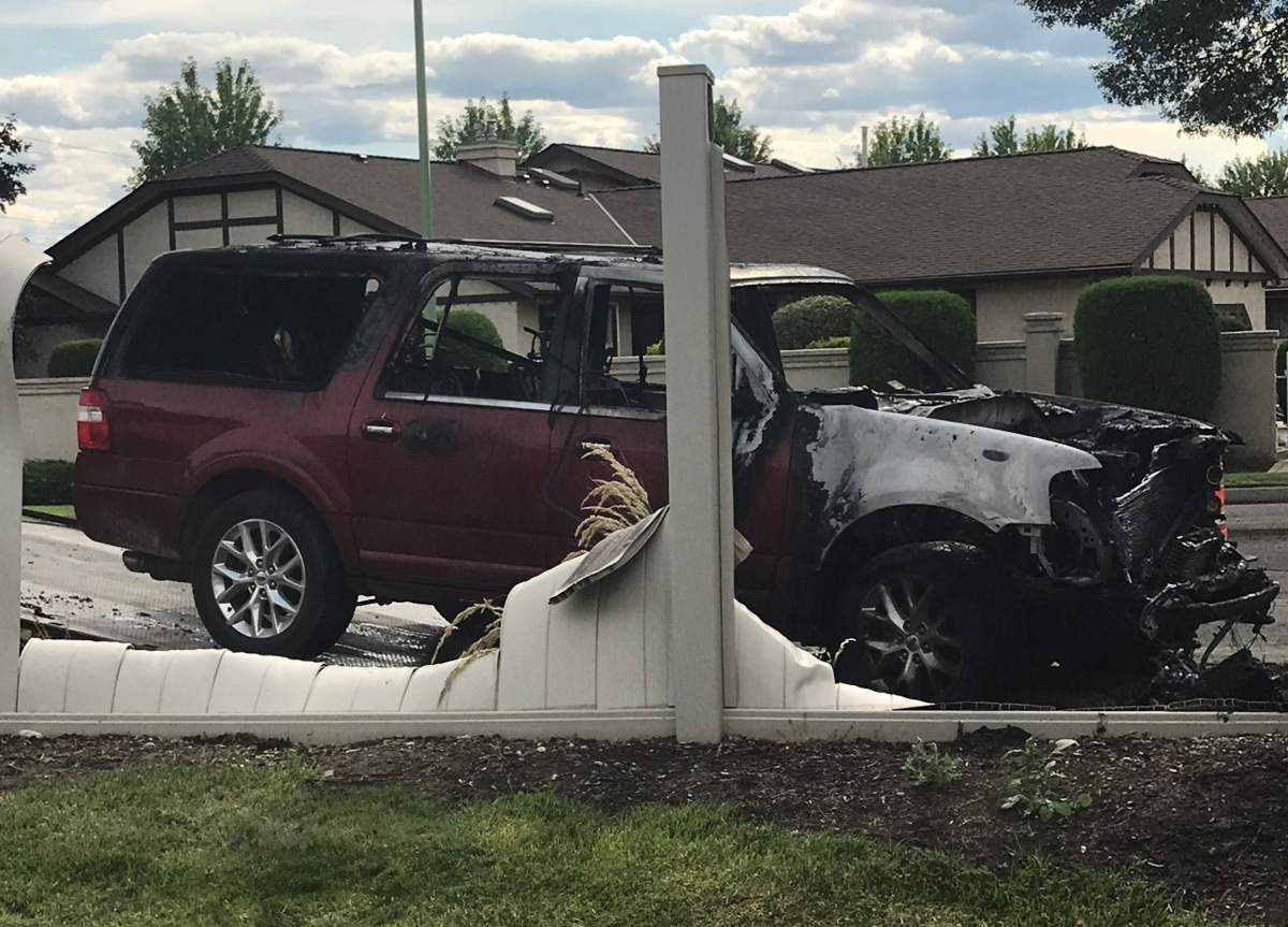 A vehicle on Gordon Drive in Kelowna was destroyed in a fire.