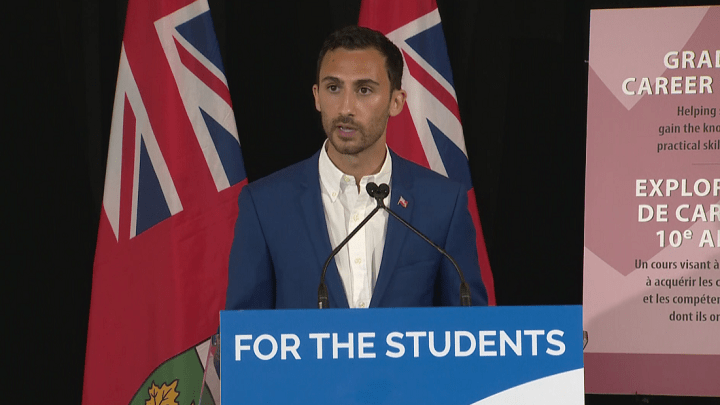 Education Minister Stephen Lecce speaking to the media Tuesday morning.